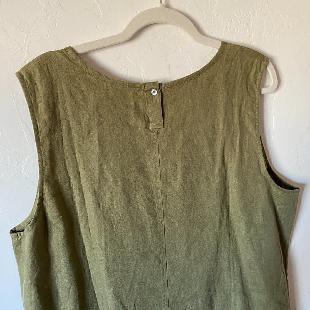 J. Jill Love Linen 100% Linen Sleeveless Dress XL Petite Avocado Green - Picture 7 of 7